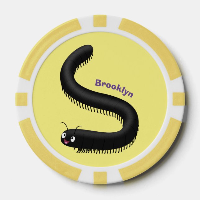 Cute millipede cartoon illustration poker chips (Front)