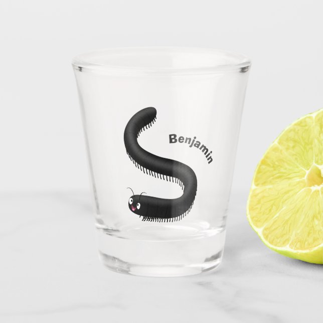 Cute millipede cartoon illustration shot glass (Front)