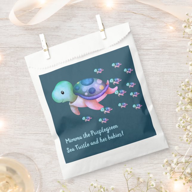 Cute Mimma The Purple Green Sea Turtle Favour Bag (Clipped)