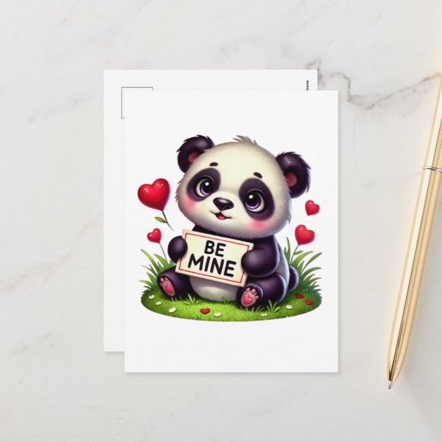Cute mine Valentine Panda bear Holiday Postcard (Front/Back In Situ)