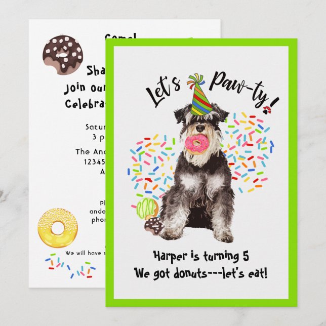 Cute Mineature Schnauzer Birthday Party Invitation (Front/Back)