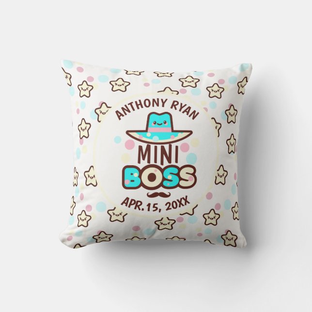 Cute MINI-BOSS Baby Boy Personalized Throw Pillow (Front)