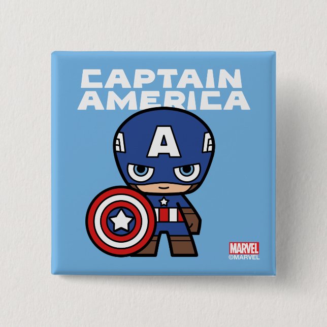Cute Mini Captain America 2 Inch Square Button (Front)