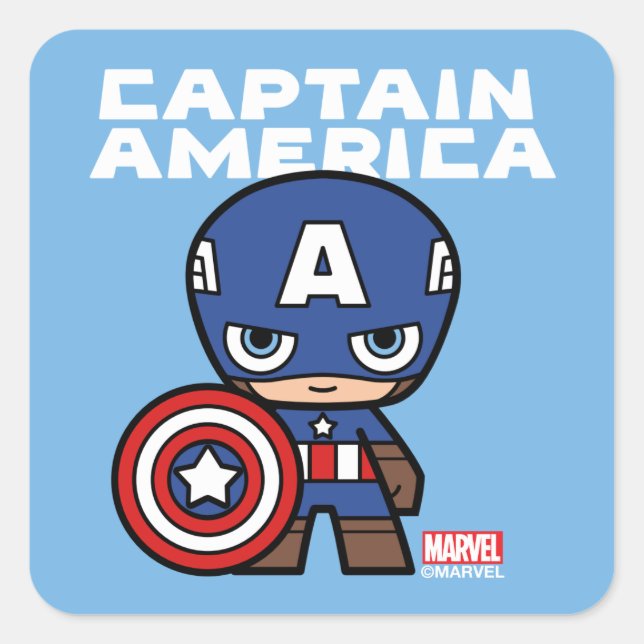 Cute Mini Captain America Square Sticker (Front)