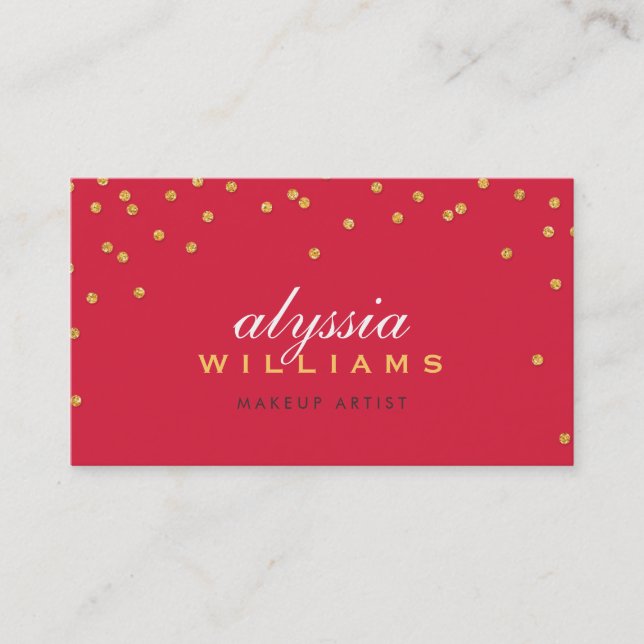 CUTE mini confetti gold sparkly glitter bright red Business Card (Front)