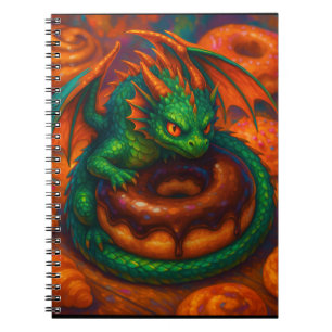 Cute Mini Green Dragon & Doughnut Fantasy Art Notebook