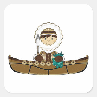 Cute Mini Inuit Fisherman in Kayak Sticker