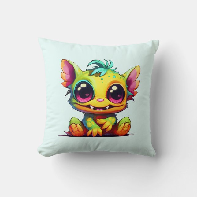 Cute Mini Monster Animo Amely Throw Pillow (Front)