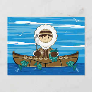Cute Mini pêcheur inuit en Kayak Carte postale