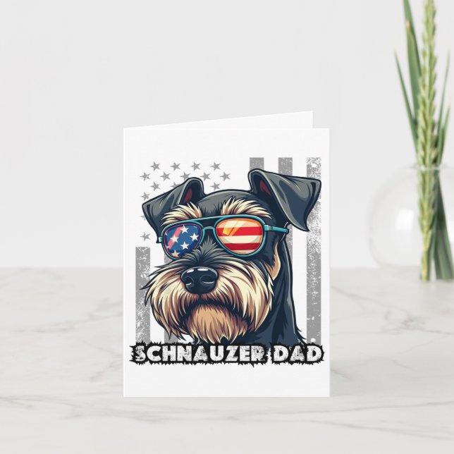 Cute Mini Schnauzer Dad Dog Fathers Day Usa Flag 4 Card (Front)