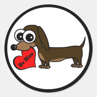 Cute Miniature Dachshund Holding Be Mine Heart Classic Round Sticker