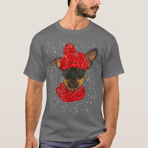 Cute Miniature Pinscher Dog Xmas Hat Scarf Merry C T-Shirt