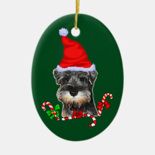 Cute Miniature Schnauzer Christmas Ceramic Ornament