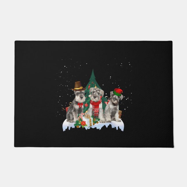 Cute Miniature Schnauzer Christmas Dog Doormat (Front)
