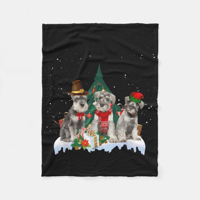 Cute Miniature Schnauzer Christmas Dog Fleece Blanket (Front)