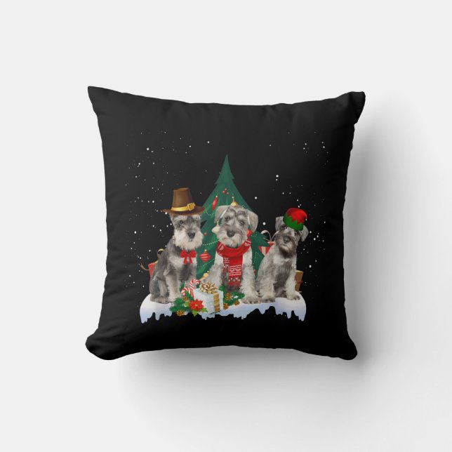 Cute Miniature Schnauzer Christmas Dog Tee T-Shirt Throw Pillow (Front)