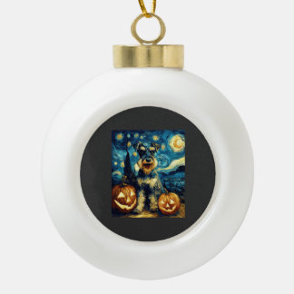 Cute Miniature Schnauzer Dog Halloween Jack O Lant Ceramic Ball Christmas Ornament