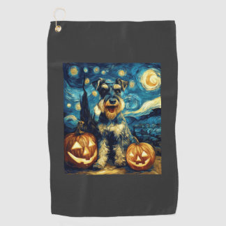 Cute Miniature Schnauzer Dog Halloween Jack O Lant Golf Towel