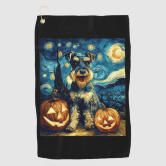 Cute Miniature Schnauzer Dog Halloween Jack O Lant Golf Towel