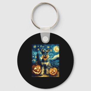 Cute Miniature Schnauzer Dog Halloween Jack O Lant Keychain