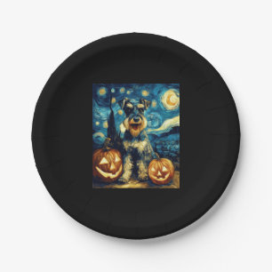 Cute Miniature Schnauzer Dog Halloween Jack O Lant Paper Plate
