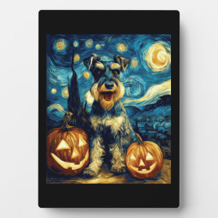 Cute Miniature Schnauzer Dog Halloween Jack O Lant Plaque