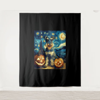 Cute Miniature Schnauzer Dog Halloween Jack O Lant Tapestry