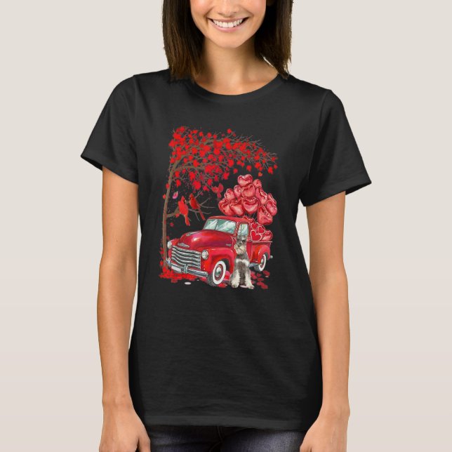 Cute Miniature Schnauzer Valentine Tree - Dogs Hea T-Shirt (Front)