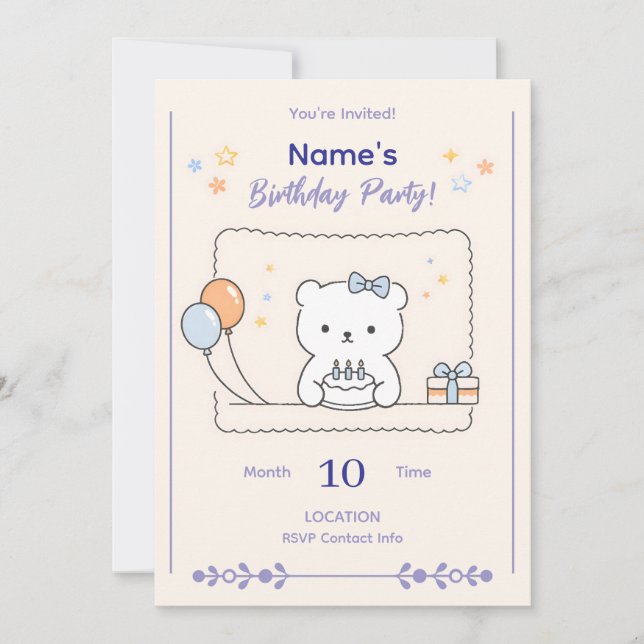 Cute Minimal Animal Birthday Party Invitation (Devant)