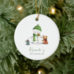 Cute Minimal Baby First Christmas Snowman Ceramic Ornament<br><div class="desc">Adorable first Christmas baby ornament with an exclusive illustration of a cute snowman and some animal friends. Beautiful and unique keepsake. Illustrated and designed by Patricia Alvarez.</div>