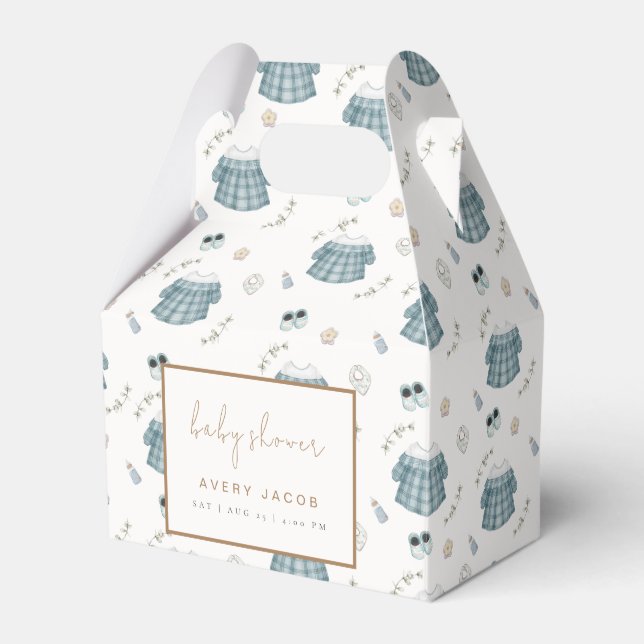 Cute Minimal Boho Clothes Pattern Baby Shower Favor Box (Front Side)