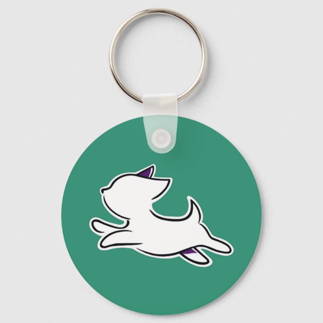 Cute Minimal Dog Keychain – White Pup on Green (Front)