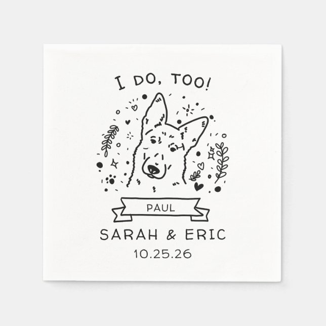 Cute Minimal Doodle German Sherpherd Dog Wedding Napkin (Front)