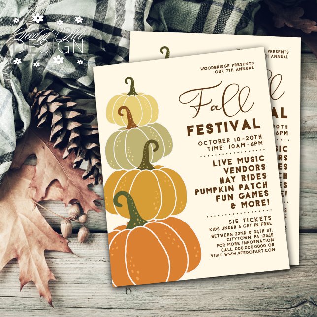 Cute Minimal Fall Festival Stacked Pumpkins Event Flyer (Creator Uploaded)
