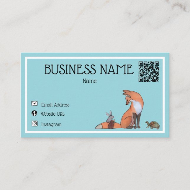 Cute Minimal Fox and Friends Business card (Front)
