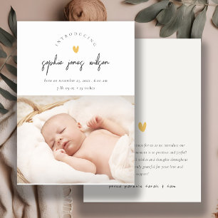 Cute Minimal Heart Script Photo Birth Announcement