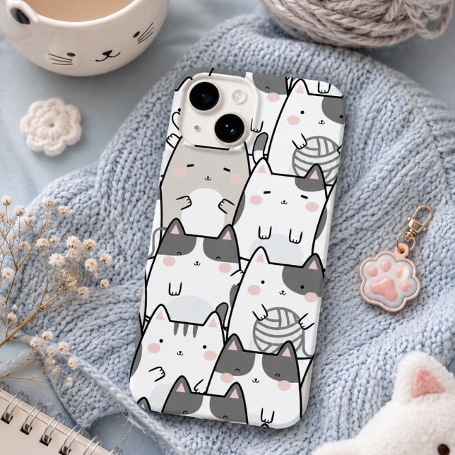 Cute Minimal Kawaii Cat Pattern iPhone / iPad case (Creator Uploaded)