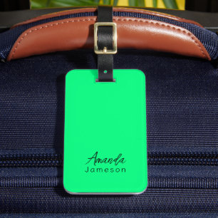 Cute Minimal Neon Green Monogram Full Name Luggage Tag