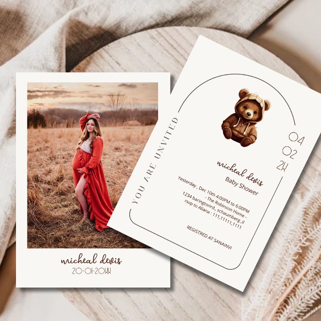  Cute Minimal Photo Bear-y  baby shower  Invitation (Creator Uploaded)