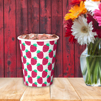 Cute Minimal Strawberry Pattern in Red and Green Paper Cups