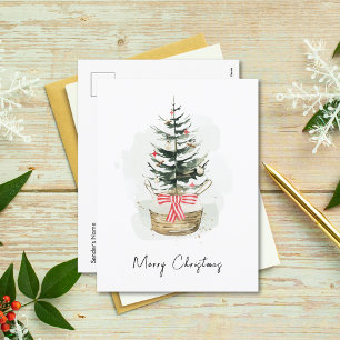 Cute Minimal Watercolor Christmas Tree Christmas  Holiday Postcard