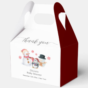 Cute Minimal Winter Penguin Snowman Baby Shower Favor Box