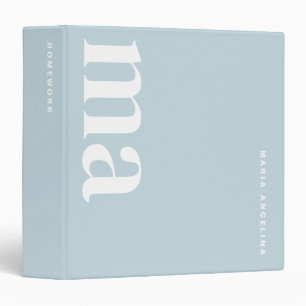 Cute Minimalist Blue School Monogram  Binder