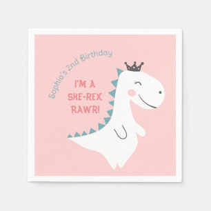 Cute Minimalist Blush Pink Dino Dinosaur Birthday Napkin