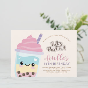 Cute Minimalist Boba Bubble Tea Birthday Invitatio Invitation