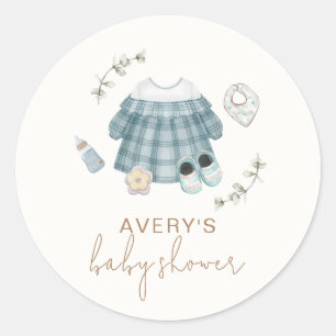 Cute Minimalist Boho Clothes Pattern Baby Shower Classic Round Sticker