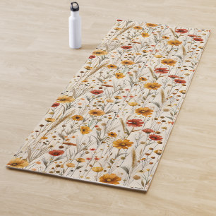 Cute Minimalist Boho Floral Pattern Orange Brown Yoga Mat