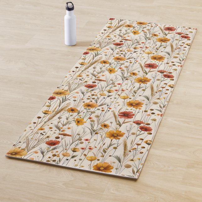 Cute Minimalist Boho Floral Pattern Orange Brown Yoga Mat (In Situ)