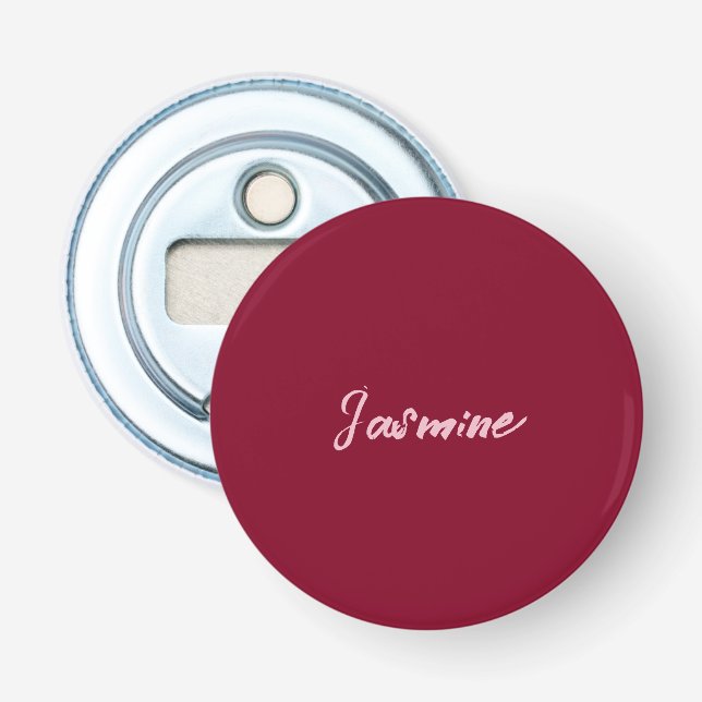 Cute Minimalist Burgundy Red Calligraphy Own Name Bottle Opener (Front)