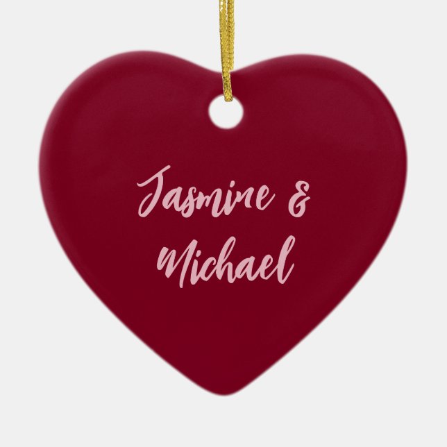 Cute Minimalist Burgundy Red Calligraphy Own Name Ceramic Ornament (Front)